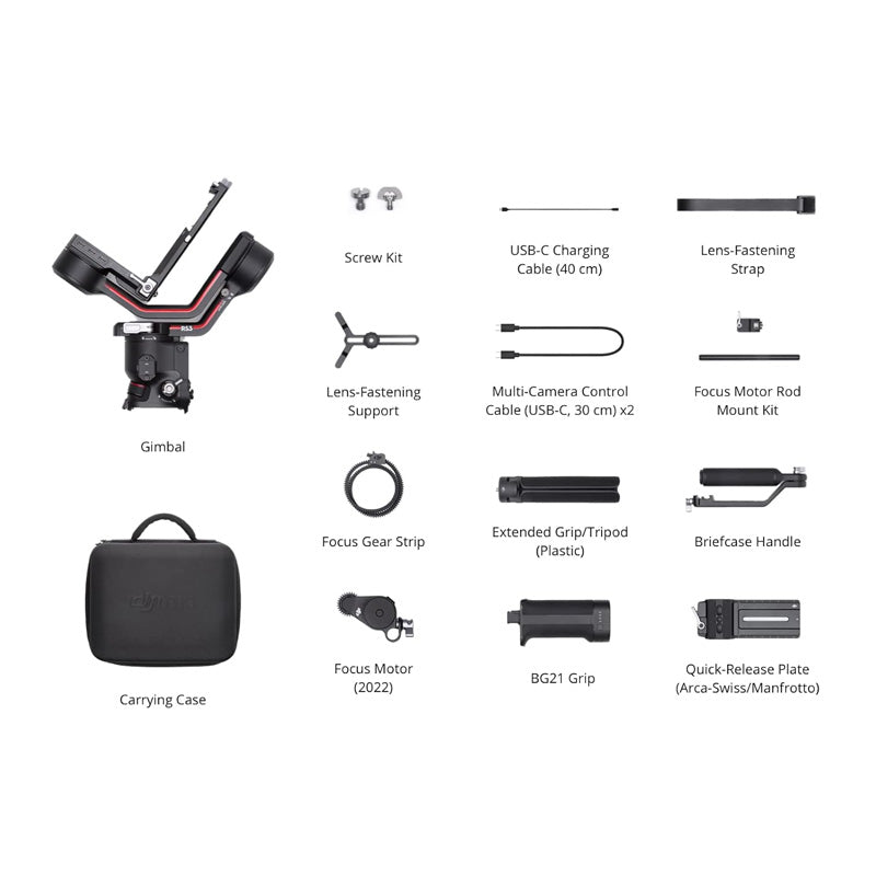 DJI RS3 Combo 3-Axis Gimbal Stabilizer - 2.4 GHz / 3000 mAh / USB / Type-C / Bluetooth - Black