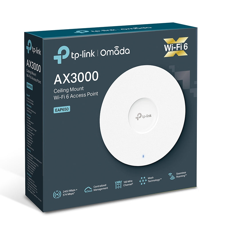 TP-Link EAP650 (AX3000) Ceiling Mount WiFi 6 Access Point - 5GHz (2402 Mbps) / Gigabit LAN