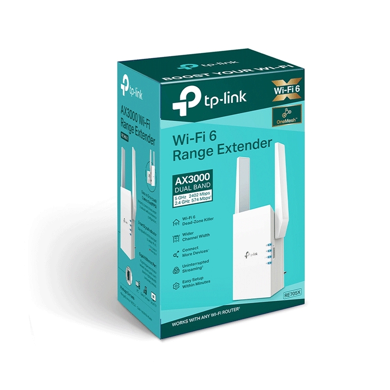 TP-Link RE705X (AX3000) Mesh Dual-Band WiFi 6 Extender - 5GHz (2402 Mbps) / Gigabit LAN