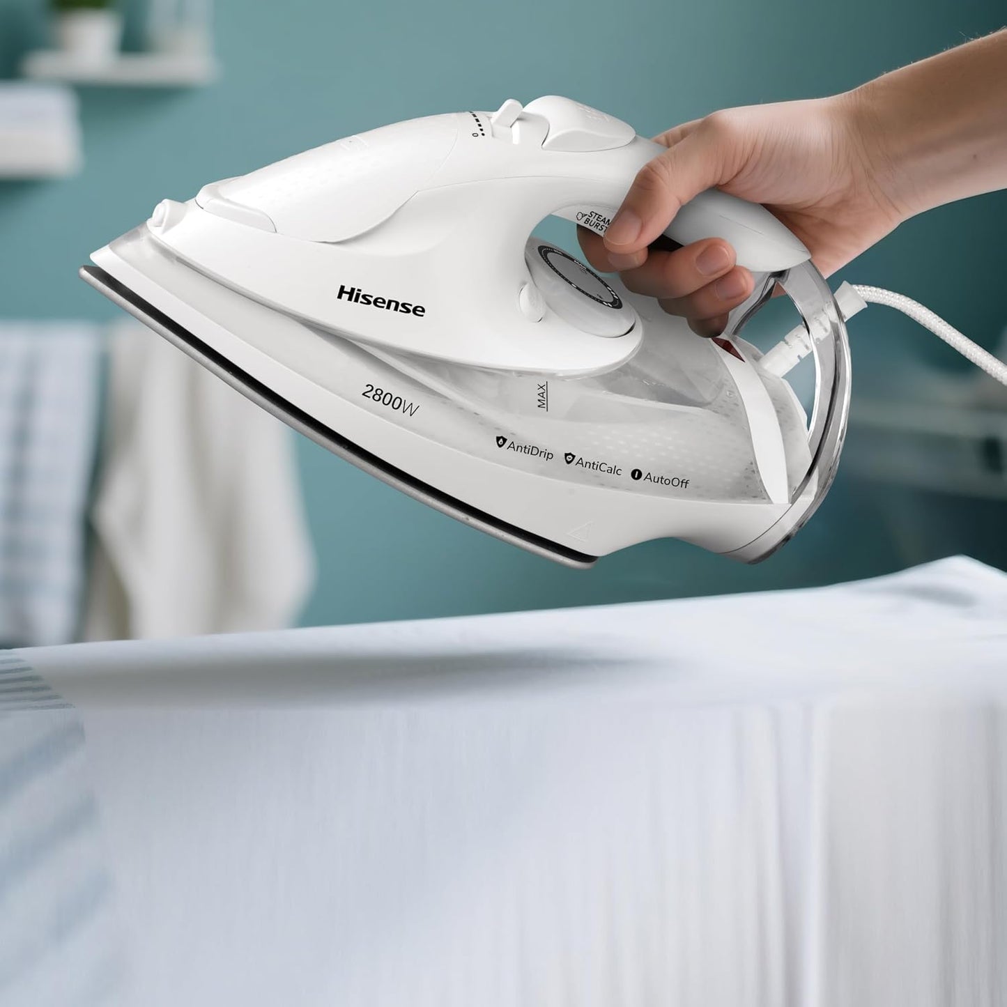 Hisense Steam Iron for Clothes-2800W Powerful Steam of 30 gm/min, Water Tank with 0.3 L, Press Spray Function, Anti-Calcium, Anti-Drip, Vertical Steam, Auto-Shut Off - H28SIWES1