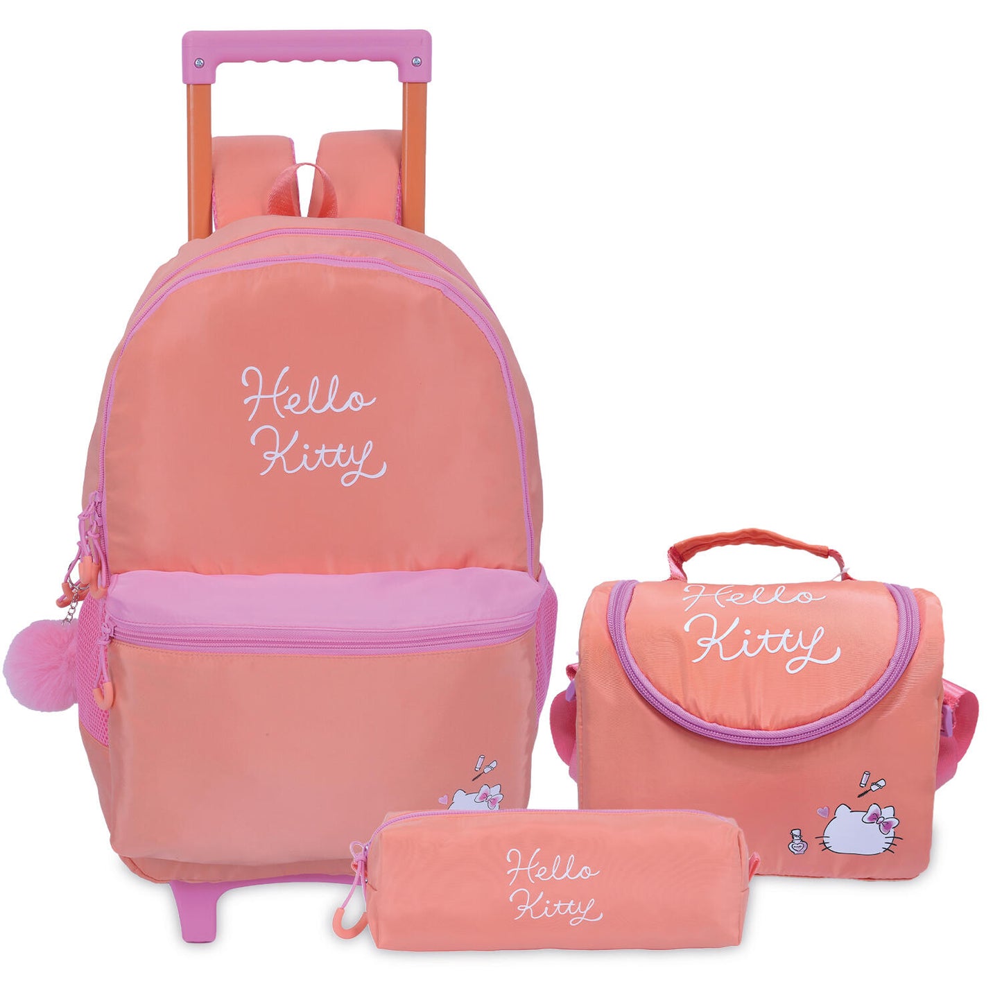 Trolley Bag 18 With Pencil case & Lunch Bag - Hello Kitty Peach