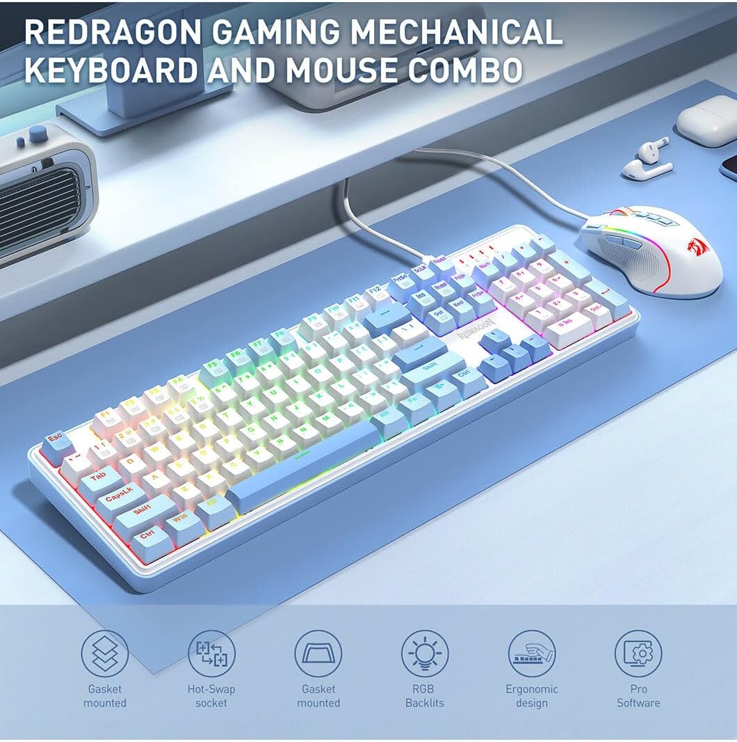 Redragon S139 The Perfect Gaming Combo (Mechanical Keyboard and Mouse Combo Set) - White/Blue