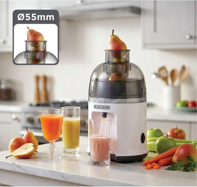 Black+Decker 400w 65mm Juice Extractor XL Feeding Chute 1.3L Large Pulp Container, 350ml Collector, Stainless Steel Filter for Juicing Fruits & Vegetables Easily - JE400-B5 2 - Years Warranty