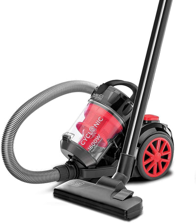 Black+Decker Multi-Cyclonic Bagless Corded Canister Vacuum Cleaner with 6 Stage Filtration, 1400 W Max Power, 20 kPa Suction Power, Red/Black, 2.5 L - VM1680-B5