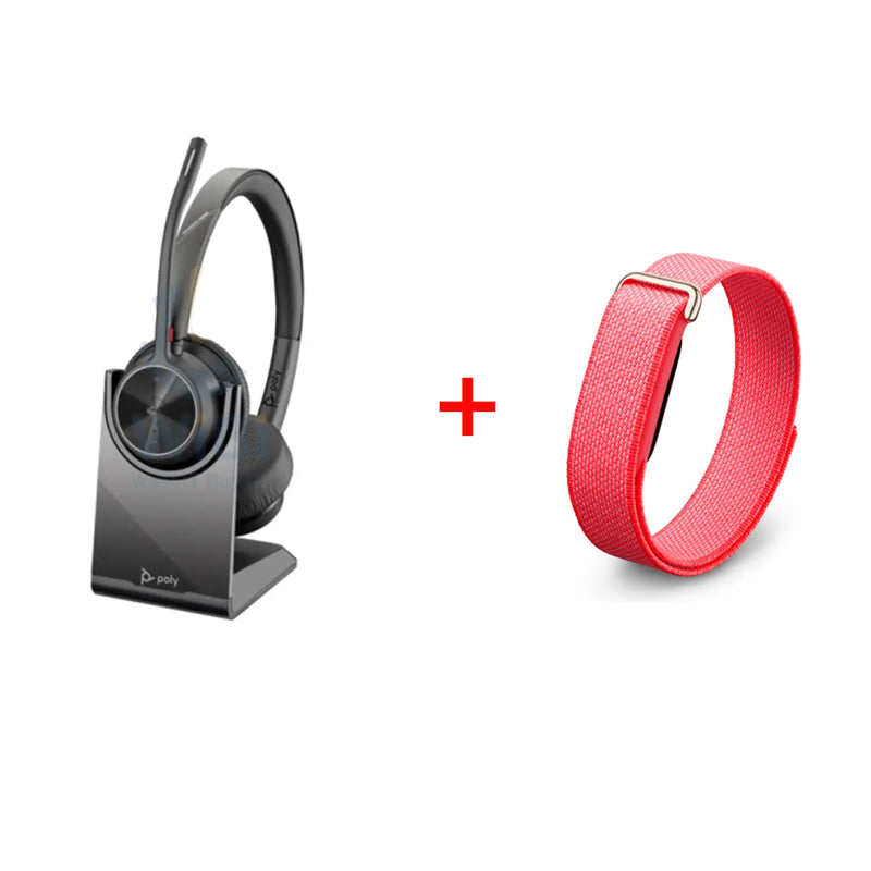 HP Poly Voyager 4320 Bluetooth Stereo Headset - BT700 USB-A Dongle / Charging Stand (Microsoft Teams Certified) / 2YW + Google Fitbit Air Smart Screenless Fitness Tracker - Bluetooth / Berry - Bundle Offer