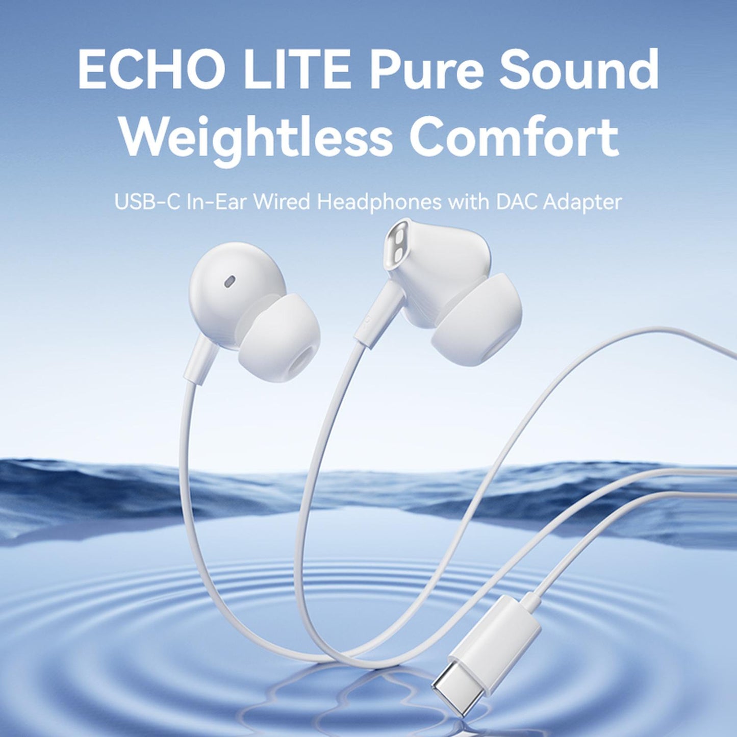 سماعات الرأس  Vention Echo Lite يو اس بي داخل الاذن بسلك مع  محول مع بطول محول .2 متر - أبيض