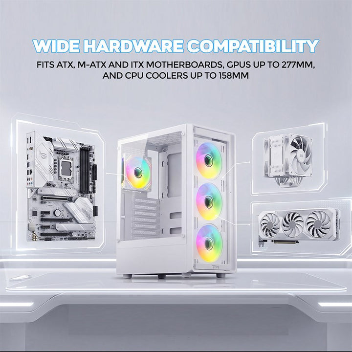 Twisted Minds Phantom II Series ATX Mid Tower Gaming Case - White (4 ARGB Fans Included)