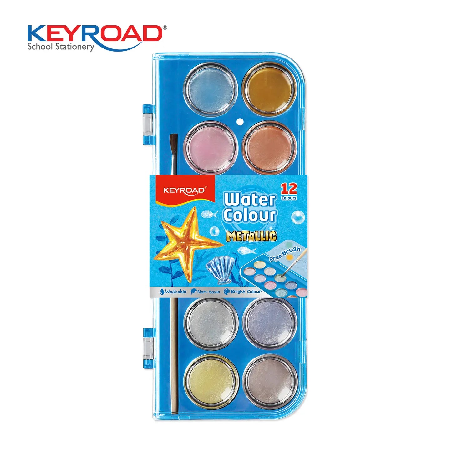 Keyroad Metallic Water Colors In Box With Free Brush - 12 Pieces