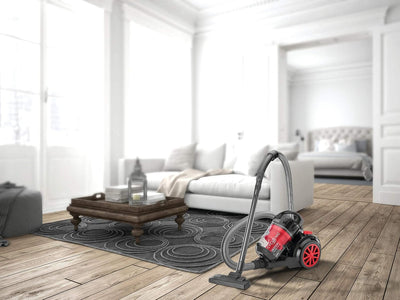 Black+Decker Multi-Cyclonic Bagless Corded Canister Vacuum Cleaner with 6 Stage Filtration, 1400 W Max Power, 20 kPa Suction Power, Red/Black, 2.5 L - VM1680-B5