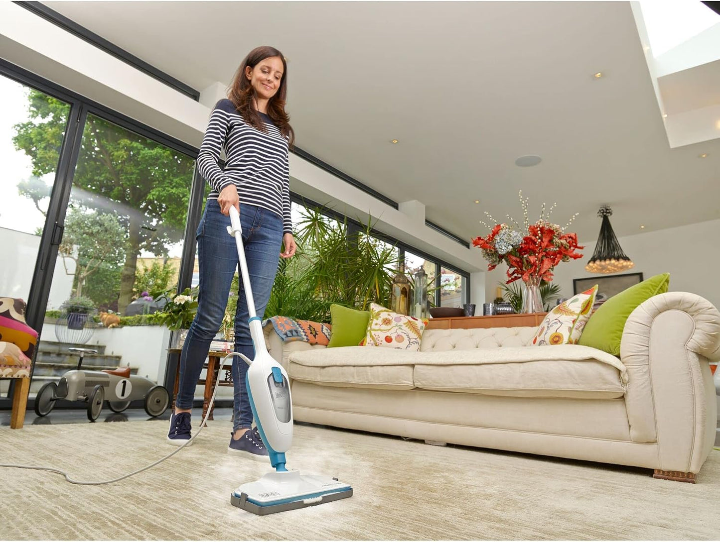 Black+Decker Steam Mop - 1300W / 350ml Capacity - White/Blue