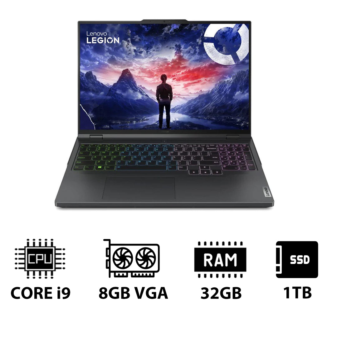 Lenovo Legion Pro 5 Gen 9 - 16.0" WQXGA / i9 / 32GB / 1TB (NVMe M.2 SSD) / RTX 4070 8GB VGA / DOS (Without OS) / 1YW / Arabic/English / Onyx Grey - Laptop