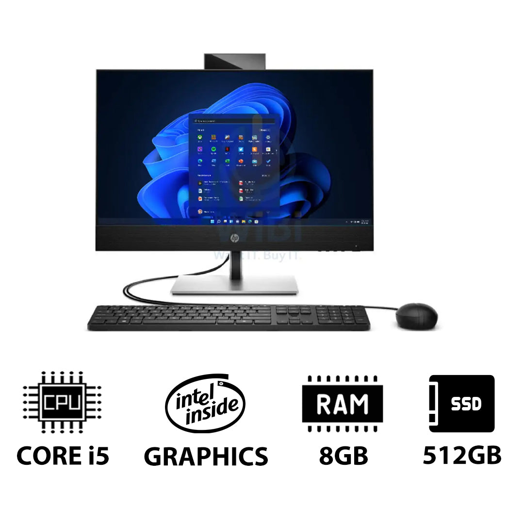 إتش بي برو ون 440 G9 المتكامل - آي 5 / 8 جيجابايت / 512 جيجابايت (NVMe م.2 إس إس دي) / 23.8" FHD لا تعمل باللمس / ويندوز 11 برو  ضمان سنة - كمبيوتر مكتبي