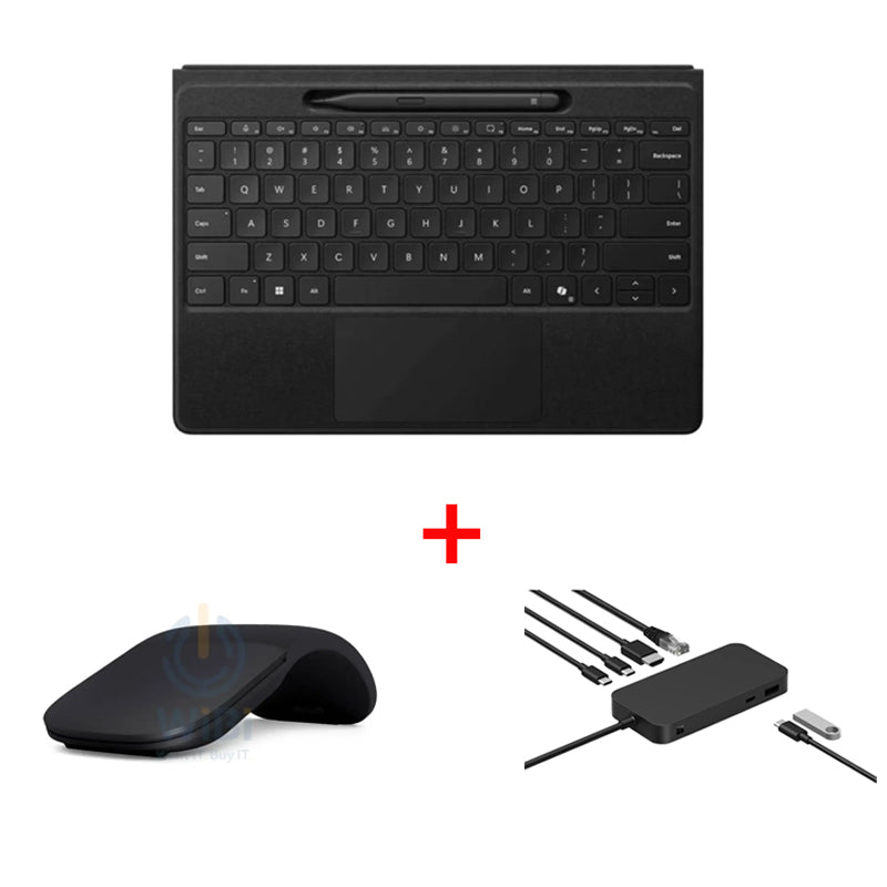 Bundle Offer - Microsoft Surface Pro Signature Keyboard with Slim Pen 2 & Copilot / Arabic/English / Black - for Microsoft Surface Pro 9,10,11 + Microsoft Surface Arc Mouse - 2.40GHz / Wireless / Bluetooth / Black + Microsoft Surface USB4 Dock - Black