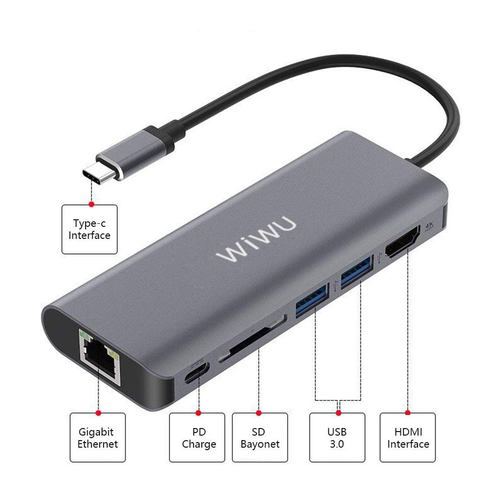 Wiwu Usb Type-C 6 In 1 Hub Aluminum Case For Macbook-H1+