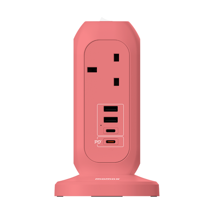 MOMAX OnePlug 7-Outlet Power Strip - USB-A / USB-C / Pink