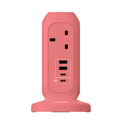 MOMAX OnePlug 7-Outlet Power Strip - USB-A / USB-C / Pink