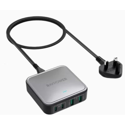 Ravpower RP-PC1042  GaN PD 4-Port Desktop Charger - 100W / USB-C / USB-A / Black