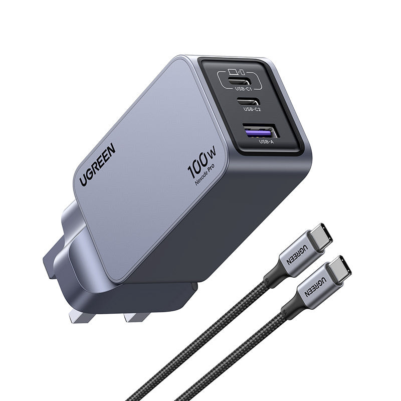 UGREEN Nexode Pro GaN Fast Charger Set+USB CC Cable 3-Port  - 100W / Black