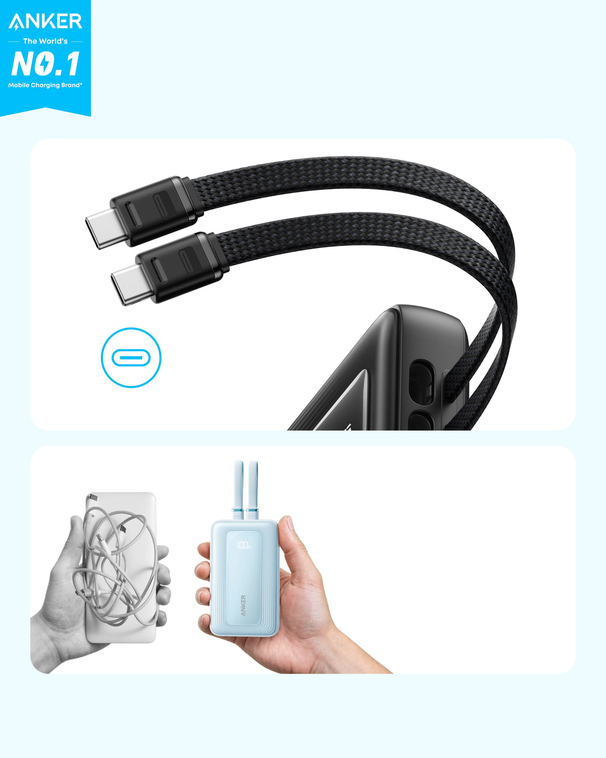 Anker Zolo Power Bank with Built-in USB-C - 10000 mAh / 35W / Black