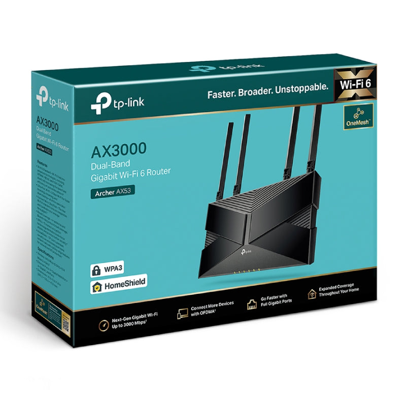 TP-Link (Archer AX53) AX3000 Dual Band Gigabit Wi-Fi 6 Router - 5 GHz(2402 Mbps) / Gigabit WAN / Gigabit LAN