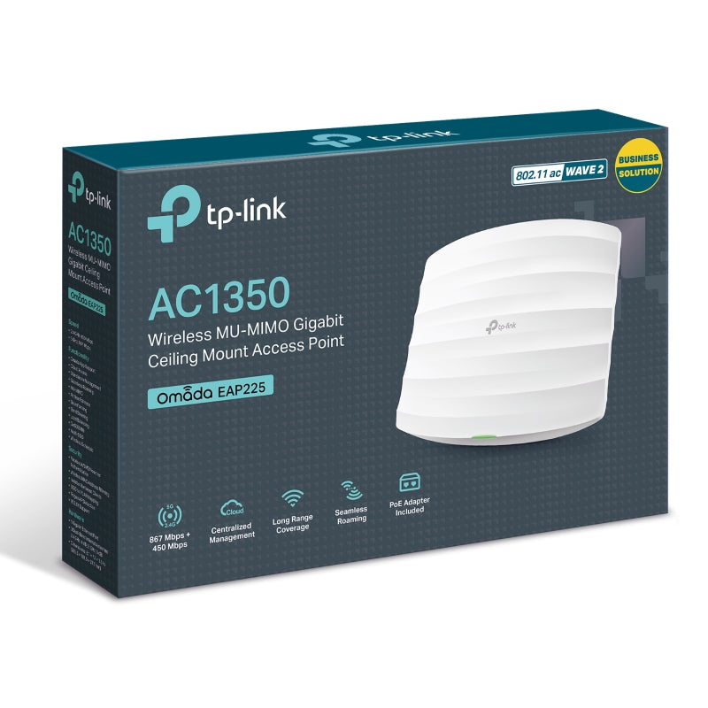 TP-Link EAP225 (AC1350) Wireless MU-MIMO Ceiling Access Point - 5GHz (867 Mbps) / Gigabit LAN