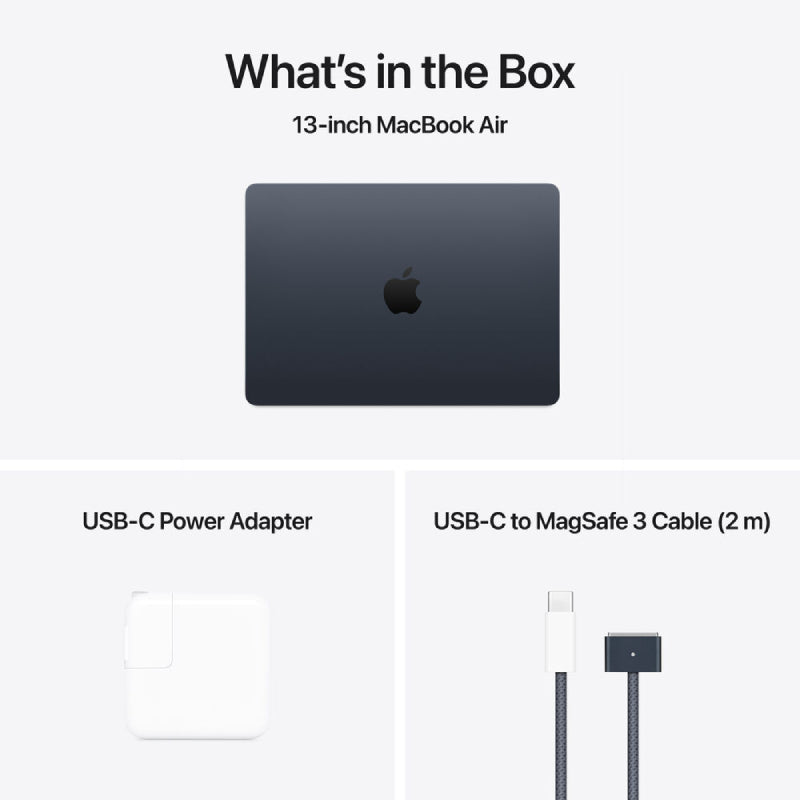 ابل ماك بوك اير - 13.6" / M4 /كور وحده المعالجة المركزية /كور GPU /كور Neural Engine / 24 جيجابايت رام / 512 جيجابايت إس إس دي / ميدنايت / ضمان سنة