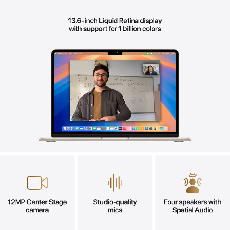 ابل ماك بوك اير - 13.6" / M4 /كور وحده المعالجة المركزية /كور GPU /كور Neural Engine / 24 جيجابايت رام / 512 جيجابايت إس إس دي / ستارلايت / ضمان سنة