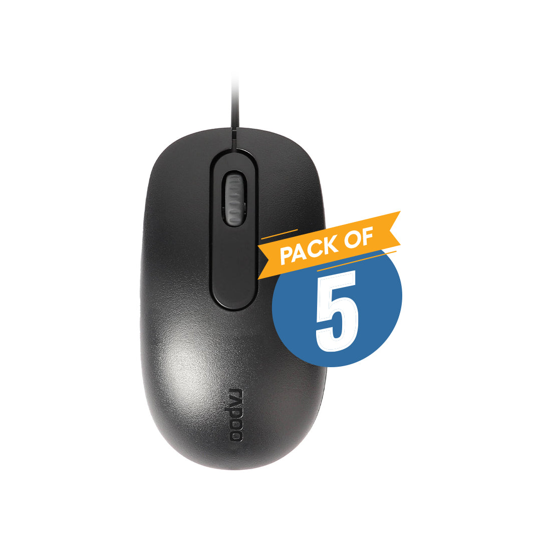 Rapoo N200 Wired Optical Mouse - 1600 DPI / Black (Pack of 5)
