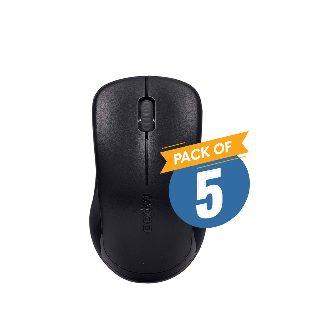 Rapoo 1620 Wireless Optical Mouse - 2.4 Ghz / 1000 DPI - Black (Pack of 5)