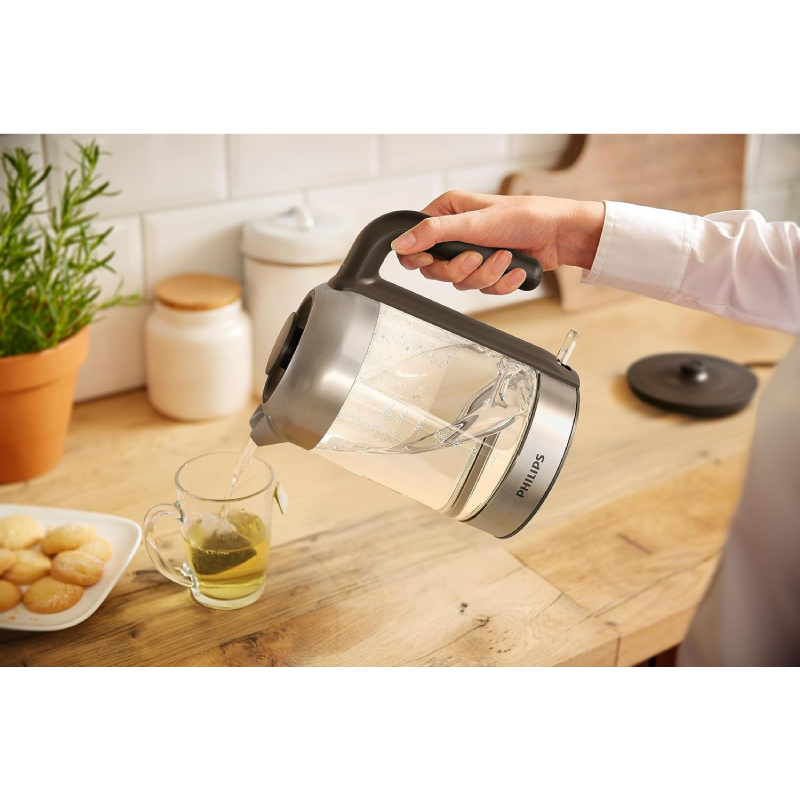 Philips Glass Electric Kettle, 1.7L, 2200W, HD9339/81 - Silver/Black