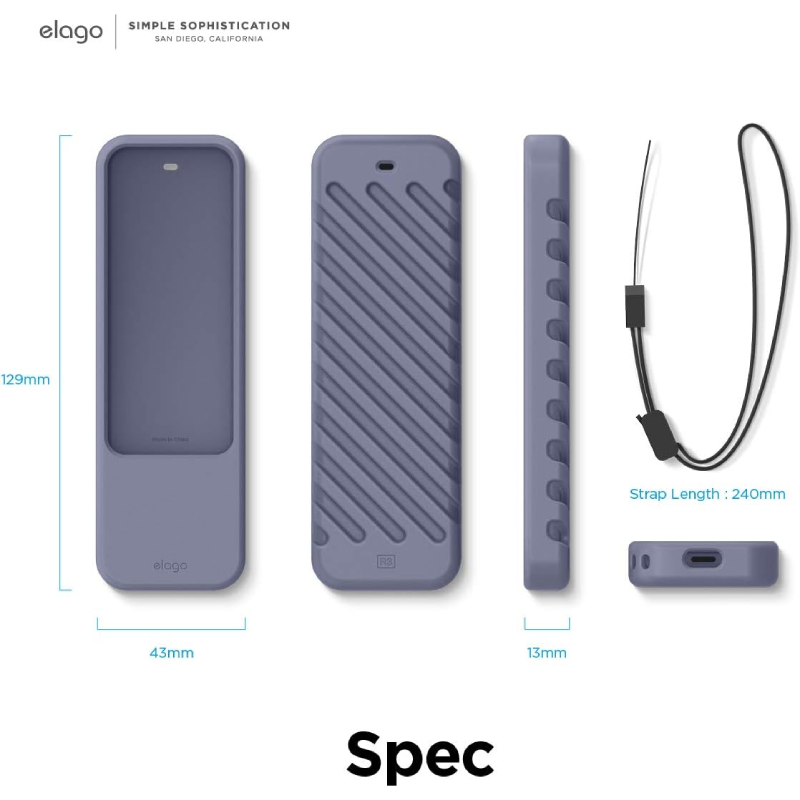 Elago R3 Protective Case for Apple TV Siri Remote - Lanyard Included - Lavender Gray - (Warehouse Packed)