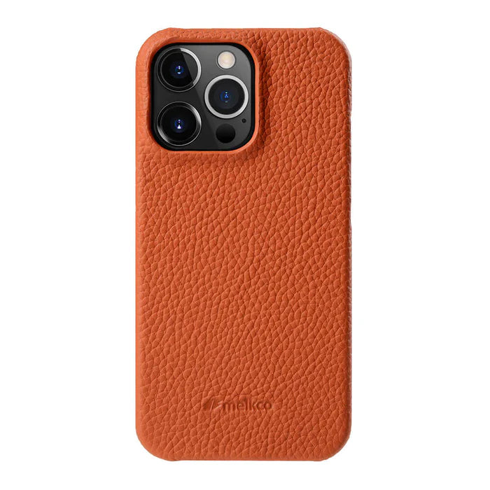 Melkco Back Snap Series Lai Chee Pattern Premium Leather Snap Cover Case - Apple iPhone 12/12 Pro / Orange Accessories