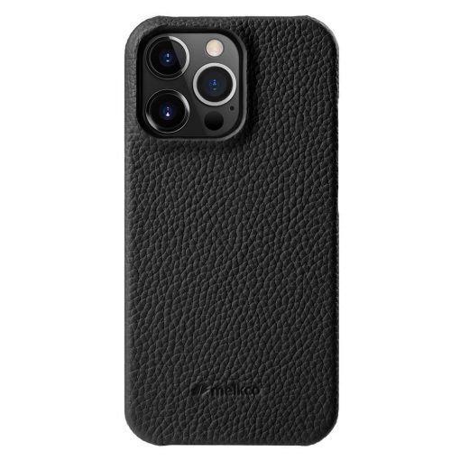 Melkco Back Snap Series Lai Chee Pattern Premium Leather Snap Cover Case - Apple iPhone 14 Pro / Black Accessories >