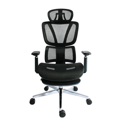 Black Bull Ergonomic Mesh Gaming & Office Chair with Footrest - Black Frame + Black Mesh