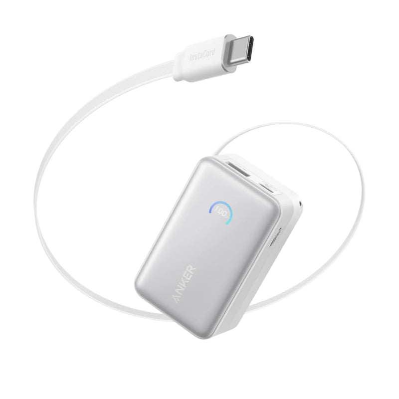Anker Nano Power Bank Built-In Retractable USB-C Cable - 10,000mAh / 45W / White