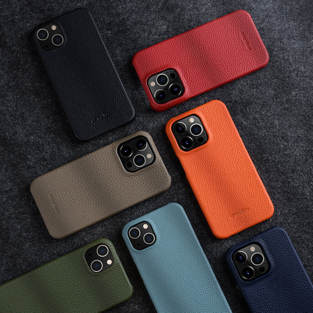Melkco Back Snap Series Lai Chee Pattern Premium Leather Snap Cover Case - Apple iPhone 14 Pro / Dark Blue Accessories