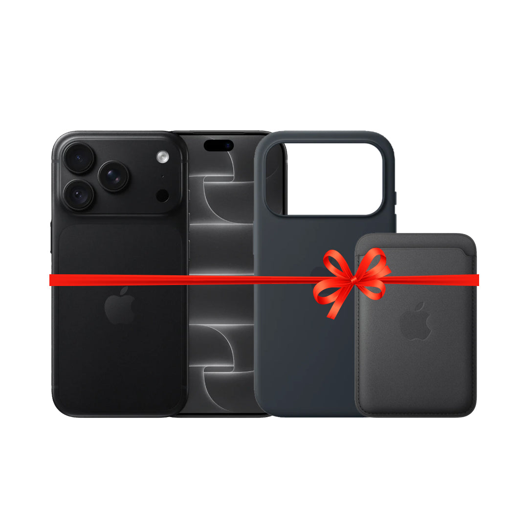 Apple iPhone 18 Pro - 256GB / Black / 5G / 6.3" / Middle East Version + Apple iPhone 18 Pro Silicone MagSafe Case - Navy Blue + Apple iPhone FineWoven MagSafe Wallet - Black - Bundle Offer