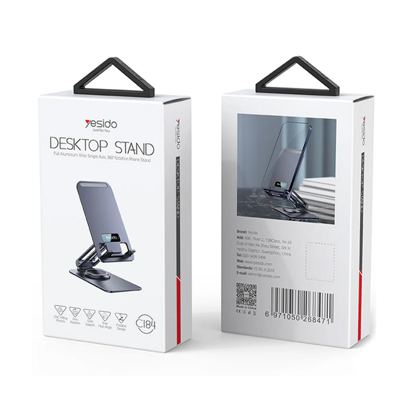 Yesido C184 360 Rotating Aluminum Alloy Folding Phone Holder - Space Gray