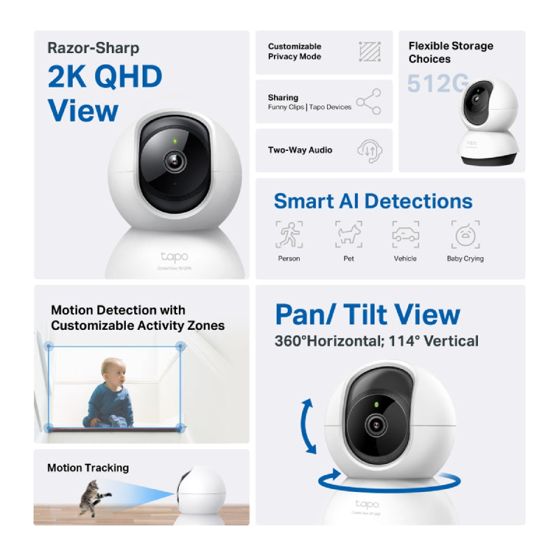 TP-Link TAPO C220 Pan/Tilt AI Home Security Wi-Fi Camera - 2K 4 MP QHD / 12x Digital Zoom