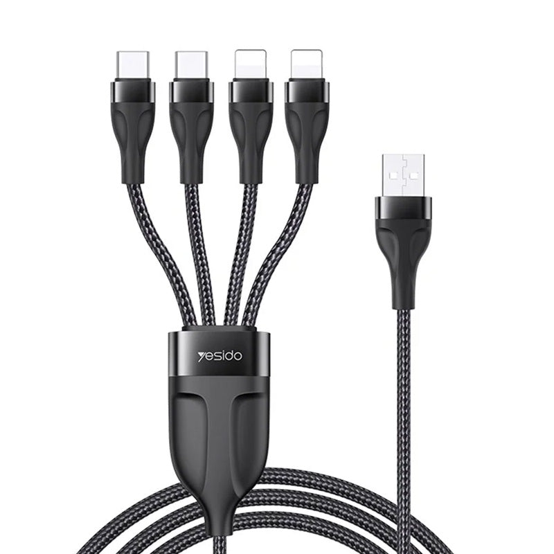 Yesido CA111 4 in 1 Wire Mobile Phone Charger Data Cable - 1.2M / USB / Type-C - Black