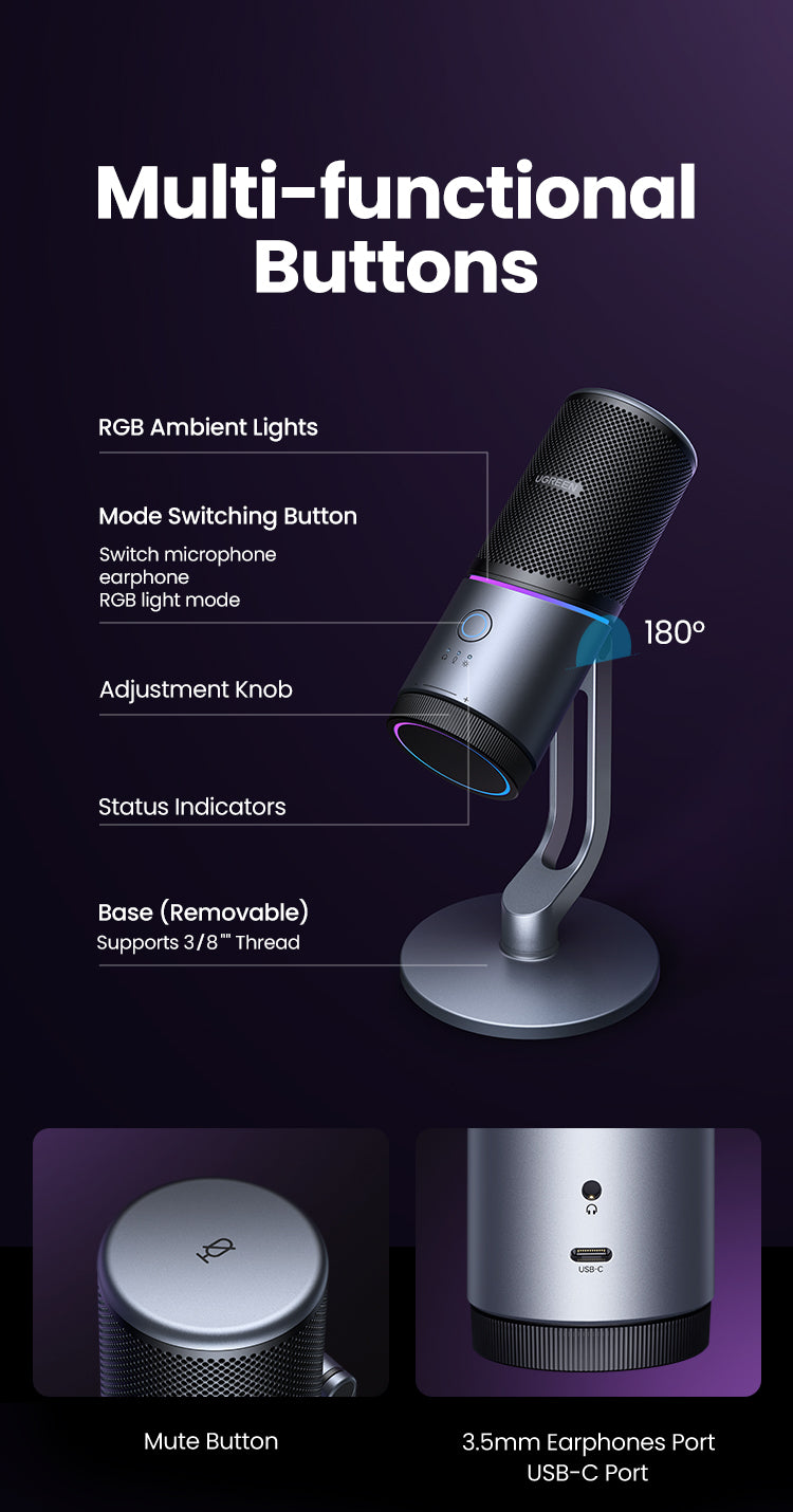 UGREEN Desktop USB-A to USB-C Microphone - Grey