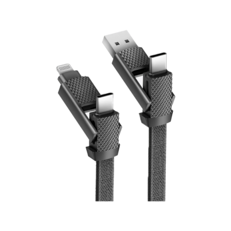 كابل بازيك جو تشارج ألوكابل 4 في 1، إدخال USB-A وUSB-C إلى إخراج USB-C وLightning، 15 سم، أسود