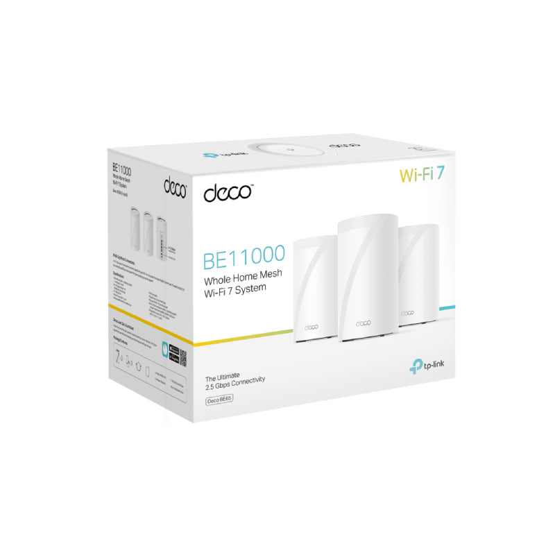 TP-Link Deco BE65 (BE9300) Whole Home Mesh WiFi 7 System - 6GHz (5760 Mbps) / USB3.0 / Gigabit WAN / Gigabit LAN (3-Pack)