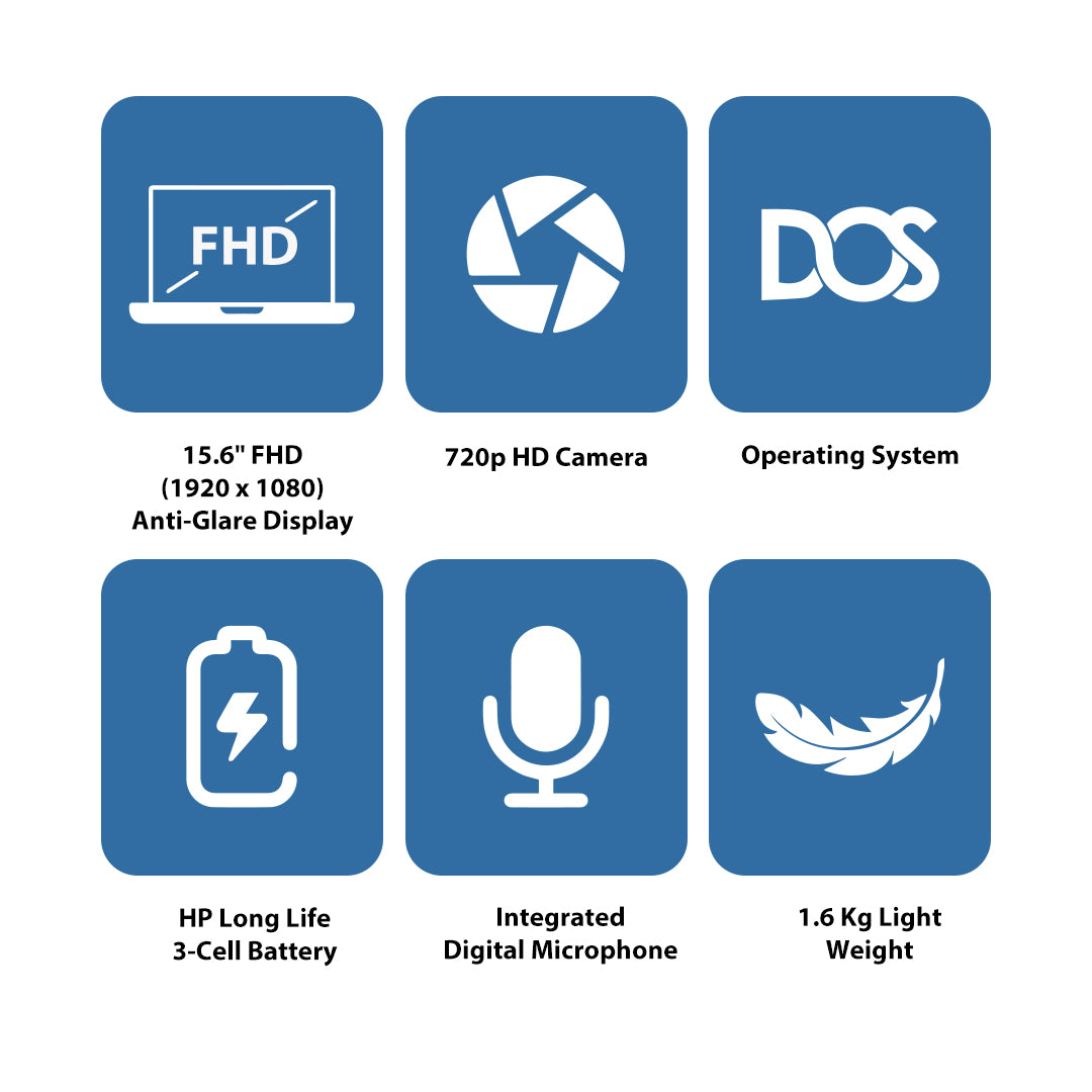 إتش بي 15-FD0142NE - 15.6 بوصة FHD / 15.6 بوصة FHD آي 7 / 64 جيجابايت / 250 64 جيجابايت (NVMe م.2 إس إس دي) / MX570 2 جيجابايت في جي إيه  دوس (بدون نظام تشغيل) / ضمان سنة / فضي - لابتوب