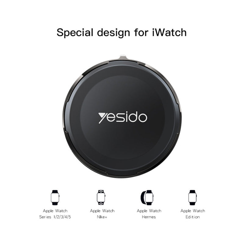 Yesido DS18 iPhone Watch Magnetic Wireless Charging Dock - 2.5W / USB / Type-C - Black