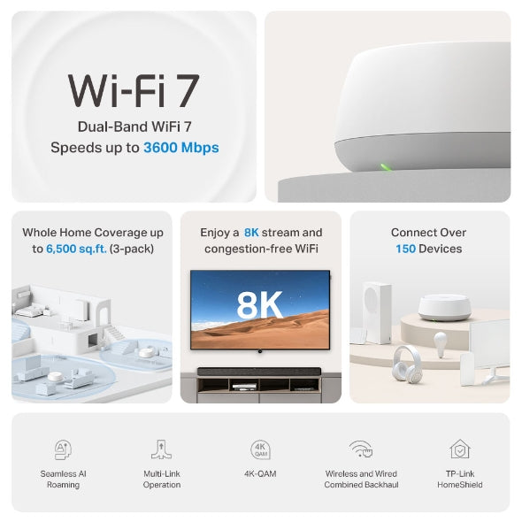 TP-Link Deco BE22 (Pack of 3) BE3600 Whole Home Mesh WiFi 7 System