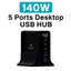 Engage 140W 5 Ports Desktop USB HUB - Black