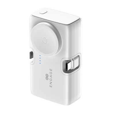 Engage Portable Dual Port Lightning/Usb-C & Watch Charging Powerbank(5000Mah)-White