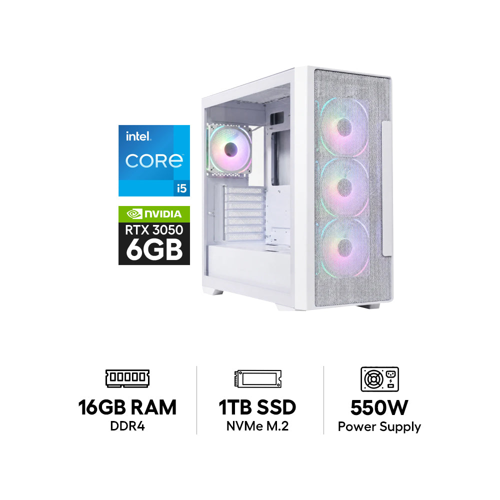 جهاز كمبيوتر  الألعاب  من GoProجهاز كمبيوتر  إنتل آي 5/ اللوحة الأم H610M / رام  16 جيجابايت  رام  1 تيرابايت NVMe م.2 إس إس دي) / بطاقة  6 جيجابايت NVIDIA GeForce RTX 3050 س 6 جيجابايت  بطاقة  ويندوز 11 برو مزود طاقة  550 واط