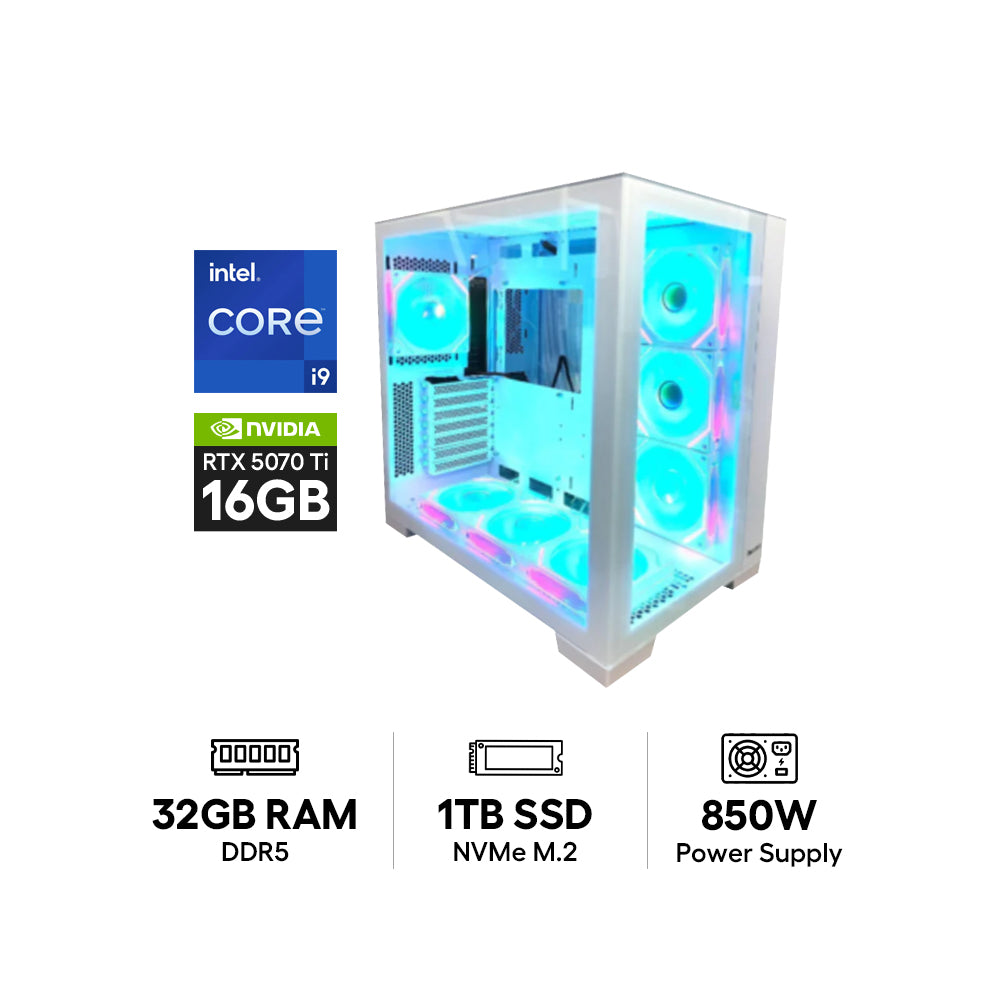 GPro Gaming PC - Intel Core i9- 14900K / Z790-P WIFI Motherboard / 32GB DDR5 RAM / 1TB (NVMe M.2 SSD) / NVIDIA GeForce RTX 5070 Ti 16GB Graphic Card / Win 11 Pro / 850W Power Supply